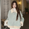 Miao Yijia imitation lamb wool coat for women autumn and winter women's small fragrant style coat top jacket plus velvet coat warm cotton coat Xiaoxiangfeng short imitation lamb wool coat light blue S (recommended 80-100 pounds)