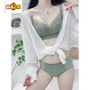 MIDNITE STAR Adjustable Underwear Set Women's Push Up Comfortable Secondary Breast Control Anti-Sagging Underwear Women's Wireless Bra Green Set (Underwear + Panties) 70A 32