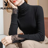 Playboy (PLAYBOY) ladylike turtleneck bottoming shirt for women in autumn and winter, long-sleeved, stylish and slim T-shirt spliced lace trumpet sleeve top, black plus velvet S