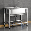 Ye Yu Kitchen Thick Simple Stainless Steel Sink Single Slot Double Slot Large Single Slot Water Basin Wash Basin Washing Sink Rack with Stand Ordinary Steel Welding 68*44 (Single Cold Faucet)