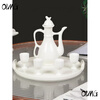OIMG Jingdezhen wine warmer candle holder heating household ceramic wine set yellow and white wine hot pot wine divider wine pot bamboo base wine warmer set + candle iron shell (three money cup)