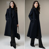 Late White New Product Winter Fashion Retro Mid-Length Coat Crisp and Slim Wool Jacket for Women Dark Blue XL
