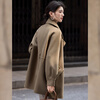 Bailuyu temperament 100% wool coat 25 new winter suit collar simple mid-length double-sided woolen coat for women khaki green L