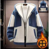 Cotton-padded men's fleece lamb wool coat autumn and winter teenage students thickened hooded cotton coat handsome winter cotton-padded jacket blue 3XL