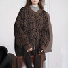 TonLion 2025 Autumn and Winter Retro Leopard Pattern Round Neck Loose Cardigan Jacket for Women