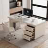 Verdanten minimalist modern style computer desk bedroom student study table new home slate desk study office writing desk off-white feet + off-white cabinet + Chanel glossy surface 160*60*75 single table with desktop row + threading hole + host position