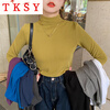 TKSY bottoming shirt for women 2025 new black half-high collar can be worn outside autumn and winter dark gray mid-collar long-sleeved top Almond rice upgraded brushed / style thickened S