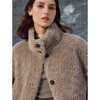ELLE 100% Sheep Wool French Design Stand Collar Plush Jacket Women's 2025 Winter New New Year Top Brown M