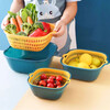 Double-layer drain basket, blue vegetable sink, home kitchen, multi-functional, large-capacity, plastic fruit and vegetable bowl and chopsticks storage basin, extra large drain net + basin, 1 set