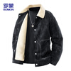 ROMON jacket men's new workwear suede plus velvet thickening fashion versatile casual jacket men ZH55R black XL
