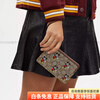 COACH 16 Mickey Mouse Print Zipper Closure Pebbled Leather Wallet Small Women's Brass and Khaki Basic Pack (Bag + Dust Bag)