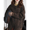 TonLion 2025 Autumn and Winter Retro Leopard Pattern Round Neck Loose Cardigan Jacket for Women