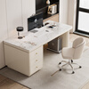 Verdanten minimalist modern style computer desk bedroom student study table new home slate desk study office writing desk off-white feet + off-white cabinet + Chanel glossy surface 160*60*75 single table with desktop row + threading hole + host position