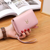 Viney cowhide women's wallet short folding zipper coin purse student multi-card slot multi-functional wallet card holder document bag