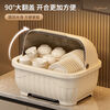 Popular model on the Internet Kitchen tableware storage box cupboard drawer-type storage rack with cover for dishes and dustproof food-grade bottle material 34*26*26cm cream yellow can hold 12 bowls or 10 plates