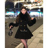 RICH IN CHEESE Shu Hulei, a well-known daughter, fur collar double-breasted quilted woolen coat for women, winter waist slimming fashionable coat, black (fur collar and cuffs are detachable) S (within 100 pounds)