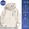 NASA MARVEL Jacket Men's Jacket Autumn and Winter Hooded Jacket Top Mountaineering Wear Waterproof Couple Model Three-in-One Ivory White L
