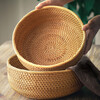 Zhenxiqi Fruit Basket Rattan Basket Fruit Plate Round Living Room Dry Fruit Plate Snack Plate Steamed Bun Basket Hand-woven Tray Medium Size