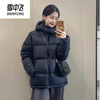 Snow Flying (SNOWFLYING) Black Down Jacket Short Women's 2025 Winter New Hooded White Duck Down Bread Jacket Warm Large Size Couple Jacket Black M Recommended 100-120 catties