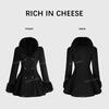 RICH IN CHEESE Shu Hulei, a well-known daughter, fur collar double-breasted quilted woolen coat for women, winter waist slimming fashionable coat, black (fur collar and cuffs are detachable) S (within 100 pounds)