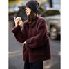 Awakening Paradise Winter Fashion Loose Lazy Style Stitched Imitation Lamb Fur Jacket for Women Burgundy Thick M