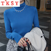 TKSY bottoming shirt for women 2025 new black half-high collar can be worn outside autumn and winter dark gray mid-collar long-sleeved top Almond rice upgraded brushed / style thickened S