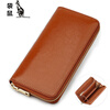 Kangaroo (KANGAROO) Japanese fashion casual lightweight new style leather long wallet for men and women oil waxed cowhide clutch bag long money cloth yellow inside yellow 20*10*2.5CM
