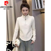 Pierre Cardin velvet thickened temperament zipper half turtleneck German velvet bottoming shirt for women with versatile design top commuting long-sleeved T-shirt white German velvet fabric M recommended within 95 pounds