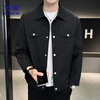ROMON jacket men's autumn and winter cotton new casual trendy cotton lapel jacket men's ZHL21 black XL