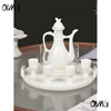 OIMG Jingdezhen wine warmer candle holder heating household ceramic wine set yellow and white wine hot pot wine divider wine pot bamboo base wine warmer set + candle iron shell (three money cup)