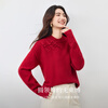Shandubila New Year Red Chinese Knot Button National Style Sweater Women's Winter Sheep Wool Warm Slant-front Round Neck Sweater Top