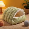Universal removable and washable house kennel for all seasons, closed cat bed for winter, cat warm sleeping bag plus velvet small dog kennel, closed kennel - green plaid, large size 65*40*28 (open mouth) within 15 pounds