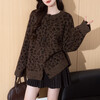 TonLion 2025 Autumn and Winter Retro Leopard Pattern Round Neck Loose Cardigan Jacket for Women