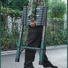 Telescopic ladder lifting engineering ladder portable household straight ladder folding single-sided ladder bamboo ladder thickened extra hard steel dark green straight ladder 3.9 meters thick extra hard steel