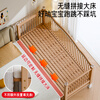 Hiyubi beech spliced bed for adults, seamless connection, adjustable height, solid wood baby widened bed guardrails, liftable, side lift + 7cm latex brown cushion + bedside 180*70cm, liftable