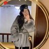 Pierre Cardin oversized fox fur double-sided cashmere coat for women 2025 winter new temperament short small woolen coat gray M