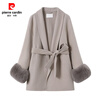 Pierre Cardin oversized fox fur double-sided cashmere coat for women 2025 winter new temperament short small woolen coat gray M
