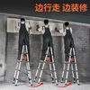 Walking herringbone ladder telescopic ladder folding ladder home attic aluminum alloy telescopic ladder engineering lifting industrial ladder aluminum alloy herringbone ladder 3.8 meters extra thick anti-sway