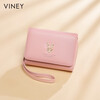 Viney cowhide women's wallet short folding zipper coin purse student multi-card slot multi-functional wallet card holder document bag