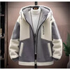 Cotton-padded men's fleece lamb wool coat autumn and winter teenage students thickened hooded cotton coat handsome winter cotton-padded jacket blue 3XL