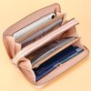 Women's long wallet card holder wrist bag double zipper coin purse ID bag mobile phone bag multi-card slot wallet card holder burgundy