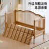 Hiyubi beech spliced bed for adults, seamless connection, adjustable height, solid wood baby widened bed guardrails, liftable, side lift + 7cm latex brown cushion + bedside 180*70cm, liftable