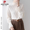 Pierre Cardin Lace Shirt Tops Women's 2025 Autumn and Winter New Style Half-High Collar Hollow Air Flare Sleeve Bottoming Shirt Apricot - (Single Layer Hollow Slightly Transparent) Thin Section S Recommended 85-99 catties