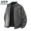 JEEP SPIRIT Jeep Detroit Leather Jacket Men's Autumn and Winter Suede Velvet Jacket Men's Jacket Gray Velvet 3XL