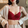Modal French lace thin underwear for women with soft steel rings for big breasts, small breasts, and secondary breasts, natal year burgundy bra set burgundy (bra set) 80C 38/85 (suitable for 85AB)