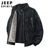 JEEP SPIRIT Jeep Detroit Leather Jacket Men's Autumn and Winter Suede Velvet Jacket Men's Jacket Gray Velvet 3XL