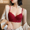 Modal French lace thin underwear for women with soft steel rings for big breasts, small breasts, and secondary breasts, natal year burgundy bra set burgundy (bra set) 80C 38/85 (suitable for 85AB)