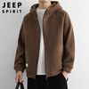JEEP SPIRIT Jeep Polar Fleece Hooded Jacket Men's Winter Trendy Loose Sports Cardigan Sweatshirt Men's Coffee XL