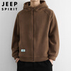 JEEP SPIRIT Jeep Polar Fleece Hooded Jacket Men's Winter Trendy Loose Sports Cardigan Sweatshirt Men's Coffee XL