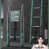 Telescopic ladder lifting engineering ladder portable household straight ladder folding single-sided ladder bamboo ladder thickened extra hard steel dark green straight ladder 3.9 meters thick extra hard steel